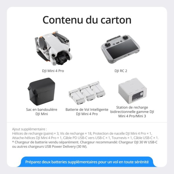 Drone pliable DJI Mini 4K Fly More Combo – Blanc – Autonomie 31 min – Portée +1000 m