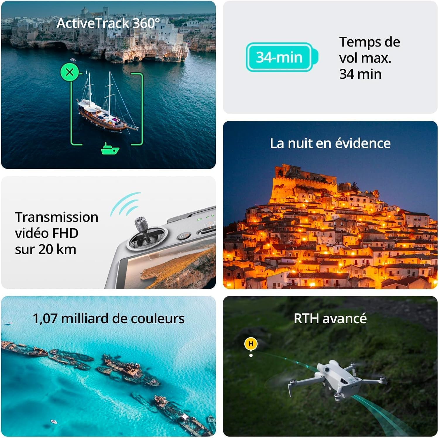 Drone pliable DJI Mini 4K Fly More Combo – Blanc – Autonomie 31 min – Portée +1000 m