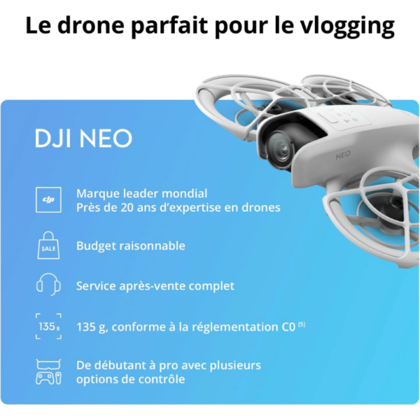 Drone ultra-compact – DJI – Neo Fly More Combo – 135g, accessoires inclus, capture cinématographique