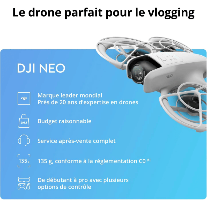 Drone ultra-compact – DJI – Neo Fly More Combo – 135g, accessoires inclus, capture cinématographique
