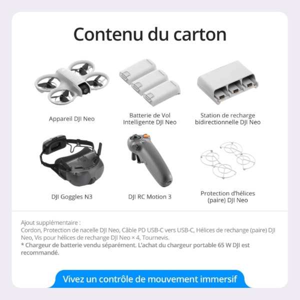 Drone ultra-compact – DJI – Neo Fly More Combo – 135g, accessoires inclus, capture cinématographique