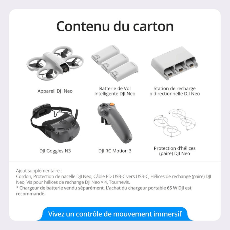 Drone ultra-compact – DJI – Neo Fly More Combo – 135g, accessoires inclus, capture cinématographique