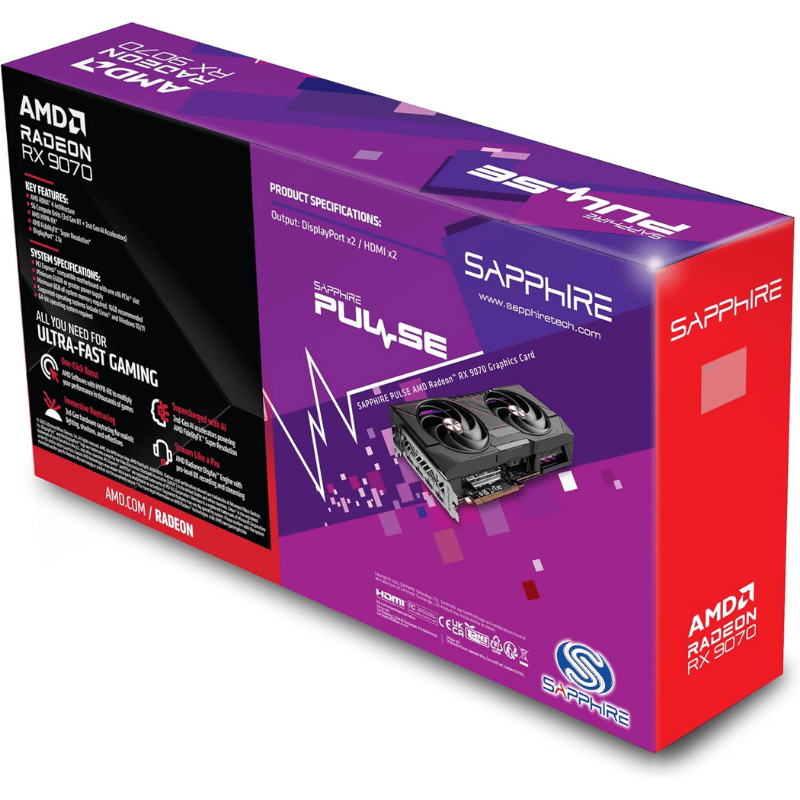 SAPPHIRE – Carte graphique – PURE AMD RADEON™ RX 9070 XT GAMING OC – 16 GB – Dual HDMI / Dual DP