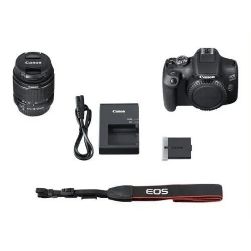 CANON – Appareil photo Reflex EOS 2000D + Objectif 18-55mm EF-S 18-55 DC III – 24 Mpixels – Vidéo Full HD 1080p – Ecran 7,5cm