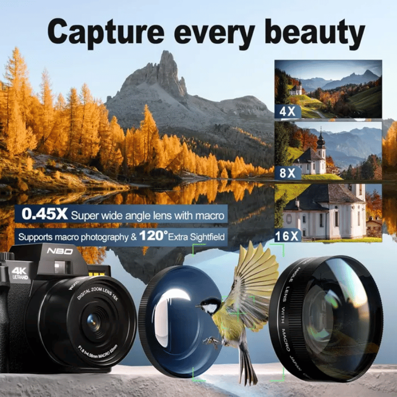 Appareil Photo numérique Caméra vidéo 4K Appareil Photo Compact 48MP Zoom numérique 16x et caméra de vlogging