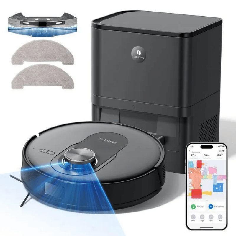 Proscenic Q8 Max- Aspirateur Robot Laveur 2 en 1 – 6000Pa – Station Auto-Vidage3L – 200 Min – Navigation LiDAR – Connecté Alexa,