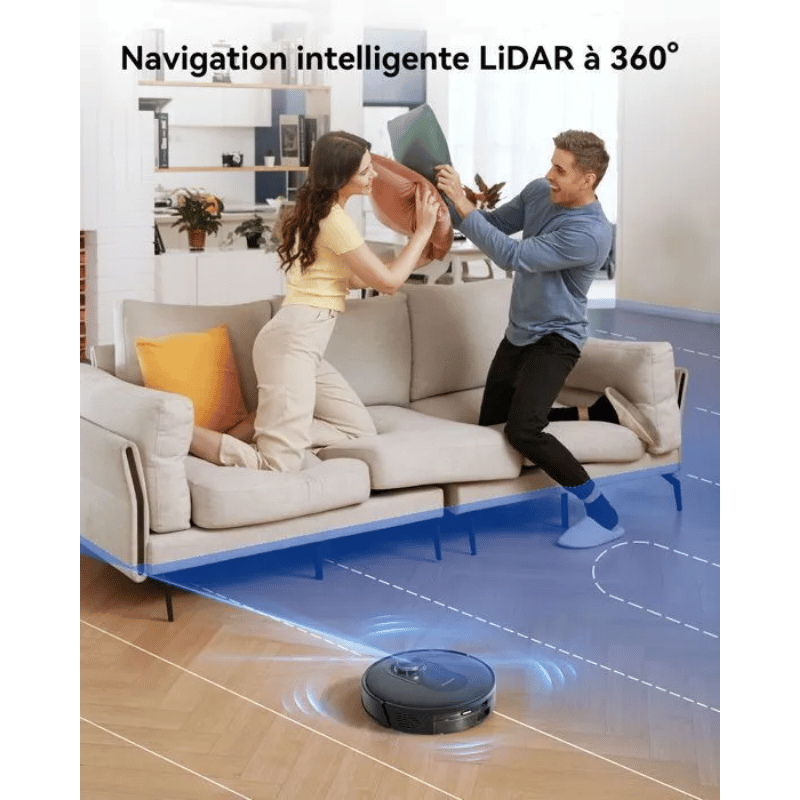 Proscenic Q8 Max- Aspirateur Robot Laveur 2 en 1 – 6000Pa – Station Auto-Vidage3L – 200 Min – Navigation LiDAR – Connecté Alexa,