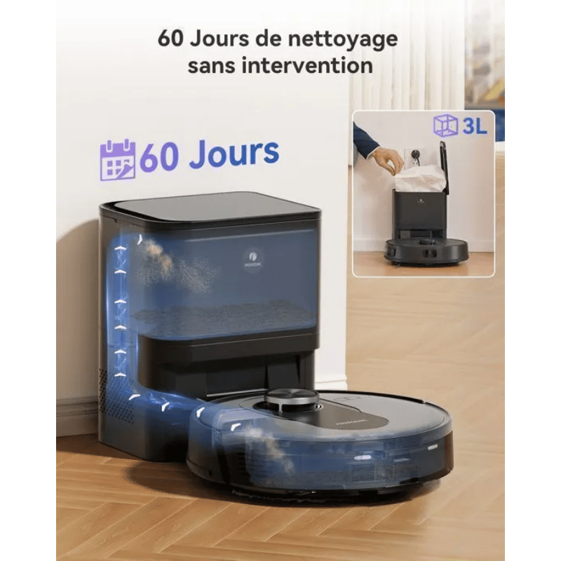 Proscenic Q8 Max- Aspirateur Robot Laveur 2 en 1 – 6000Pa – Station Auto-Vidage3L – 200 Min – Navigation LiDAR – Connecté Alexa,