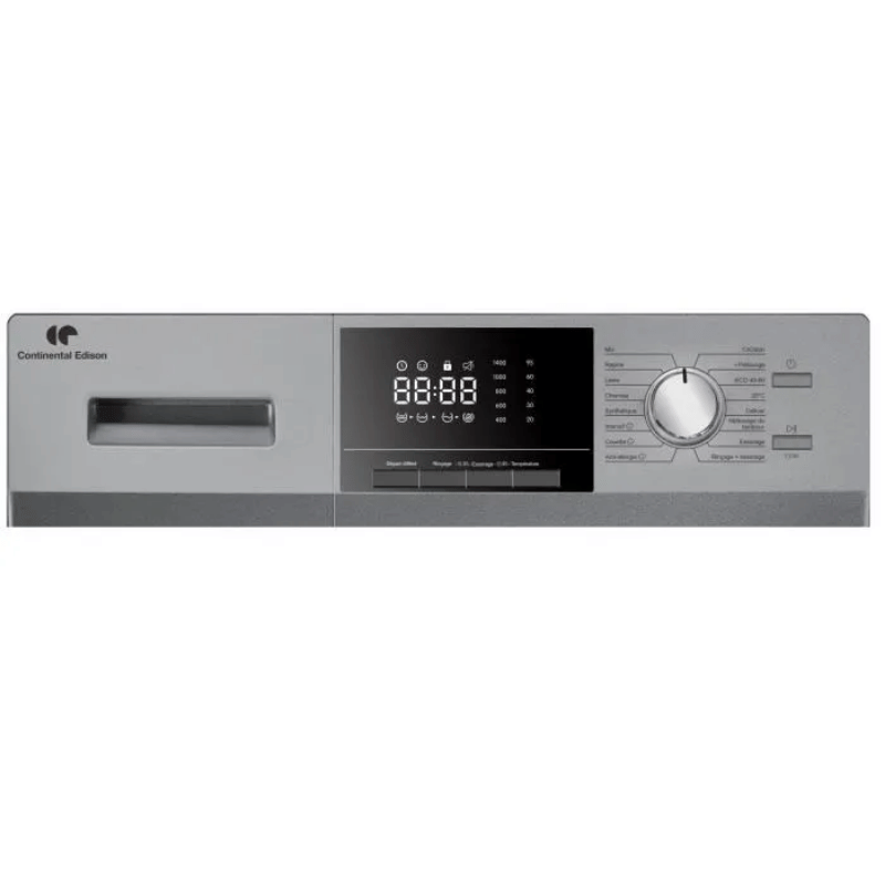 Lave-linge hublot CONTINENTAL EDISON CELL8140IS – 8 kg – Moteur induction – Largeur 60 cm – 1400 trs/min -Silver