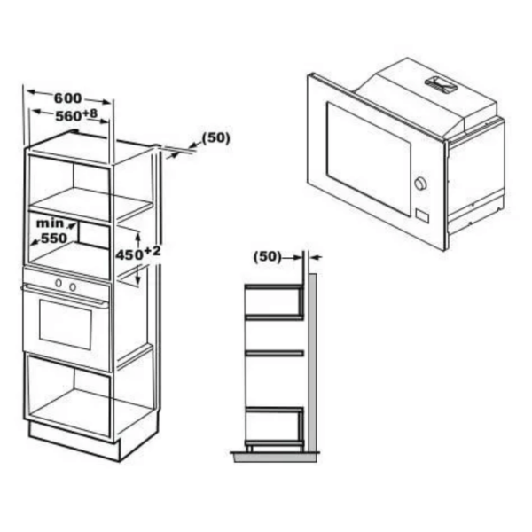 Micro ondes combiné encastrable CONTINENTAL EDISON CEMOC34IXE L59,5 x H46 x P46,8 cm Inox 34L