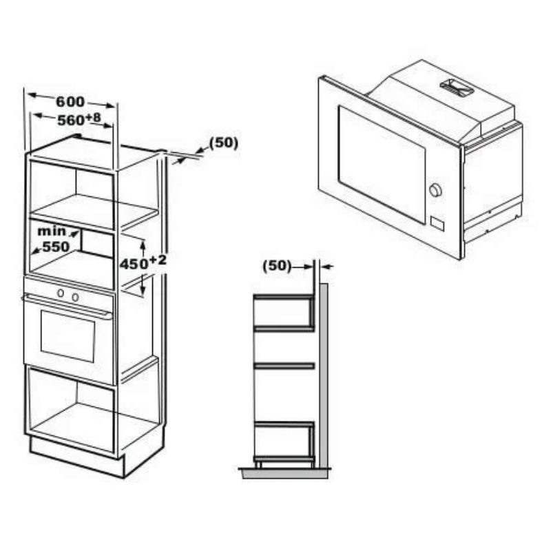 Micro ondes combiné encastrable CONTINENTAL EDISON CEMOC34IXE L59,5 x H46 x P46,8 cm Inox 34L