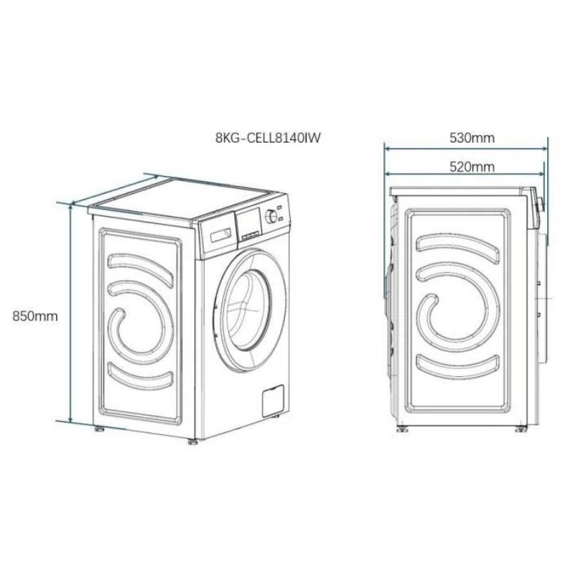Lave-linge hublot – CONTINENTAL EDISON – CELL8140IW1 – 8kg – Moteur induction – 60 cm – 1400 trs/min – Blanc
