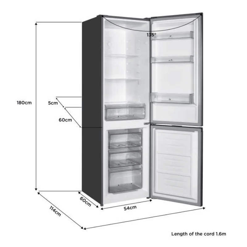 Réfrigérateur congélateur bas CONTINENTAL EDISON CEFC251NFS – Sans givre (congélateur et réfrigérateur) – 253L – Classe E – Inox