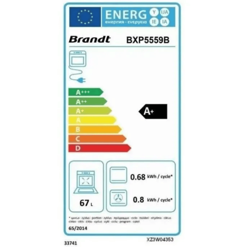 Four encastrable pyrolyse BRANDT BXP5559B – Noir – Multifonction – Porte froide – 67l – Fonctions vapeur