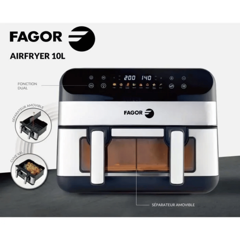 Friteuse sans huile FAGOR - Airfryer FGF10 - Capacité 10L - Double cuves 4,5L - Séparateur amovible - 2400W