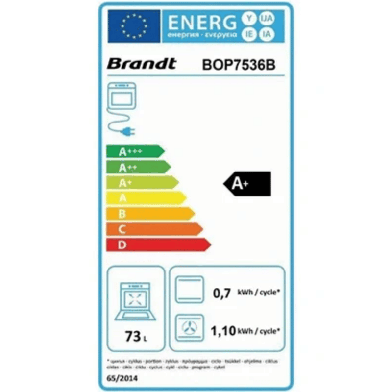 Four encastrable Brandt BOP7536B - Four - encastrable - niche - largeur : 56 cm - profondeur : 55 cm - hauteur : 58.5 cm - avec système auto-nettoyant - classe A+ - noir