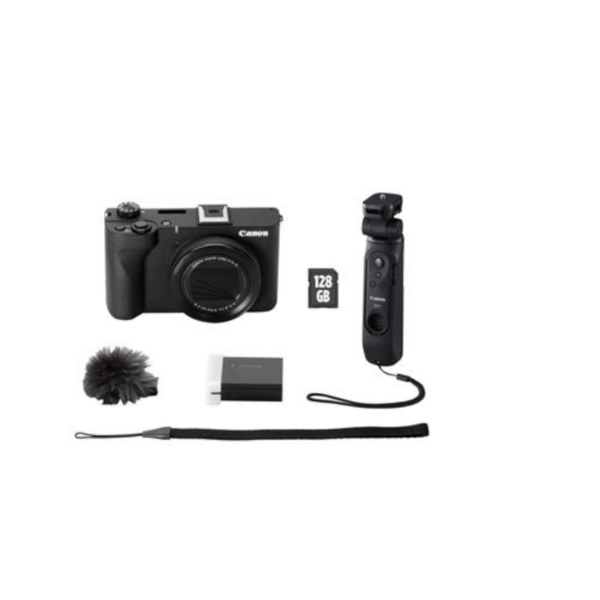 Kit Appareil photo compact Vlogging Canon PowerShot V1 + Trépied HG-100TBR + Télécommande sans-fil BR-E1 + SD 128Go